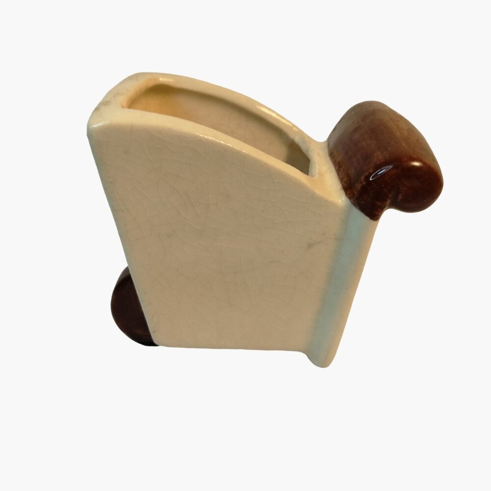 Ceramic Wheelbarrow Toothpick Holder Cart Tan Brown Handle Vintage 1950 MCM